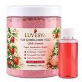 Luvesya Tuz İçerikli Nem Tozu, Banyo, Manikür ve Pedikür Bakım Tozu, 500 g + Köpürtücü (Çilek)