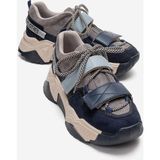 Luvi Lulen Lacivert Süet Yazılı Cırtlı Kadın Spor Sneaker