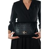 Luvi Maorı Siyah Baskı Rugan Kadın Clutch Çanta - STANDART - Siyah Rugan Kroko