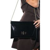 Luvi Maorı Siyah Kırışık Rugan Kadın Clutch Çanta - STANDART - Rugan Siyah