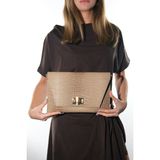 Luvi Maorı Vizon Baskı Rugan Kadın Clutch Çanta - STANDART - Vizon Kroko