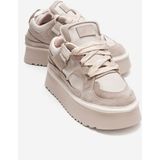 Luvi Raven Bej Süet Hakiki Deri Kadın Platform Sneaker