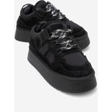 Luvi Raven Siyah Süet Hakiki Deri Kadın Platform Sneaker