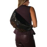 Luvi Venta Siyah-Siyah Sarı Desenli Kadın Büyük Bel Çantası - Siyah - Leopar