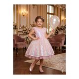 Luvia Kids Dress Kol Fırfır Pullu Elbise Düğün Nişan Parti Gösteri Elbisesi