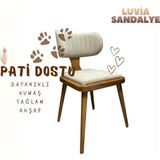 Luvia Sandalye Gürgen Ahşap Sandalye Modern Mutfak Sandalyesi - Oval Tasarlanmış Şık Sırt Detayı - Silinebilir Özellikli Kumaş İle Açık Bej Rengi Döşeme - Moni Tasarım Ürünü - Bej - Natürel