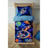 Luvis Store Cosmic Space - Uzay Macerası Desenli Tek Kişilik Çocuk Nevresim Takımı - Çarşafsız - Renkli - 160 x 220 cm