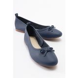 LuviShoes 01 Lacivert Cilt Hakiki Deri Kadın Babet Ayakkabı