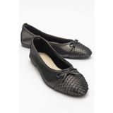 LuviShoes 02 Siyah Siyah Simli Kadın Babet