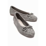LuviShoes 03 Gri Süet Hakiki Deri Kadın Babet Ayakkabı