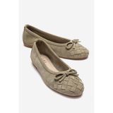 LuviShoes 03 Yeşil Süet Hakiki Deri Kadın Babet Ayakkabı