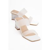 LuviShoes 123 Beyaz Cilt Topuklu Şeffaf Kadın Terlik
