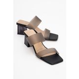 LuviShoes 123 Siyah Cilt Topuklu Şeffaf Kadın Terlik