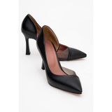 LuviShoes 653 Siyah Cilt Topuklu Kadın Ayakkabı