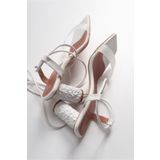 LuviShoes 801 Beyaz Cilt Topuklu Kadın Sandalet