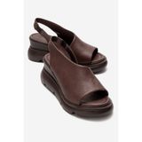LuviShoes AGUSTO Kahverengi Hakiki Deri Kadın Dolgu Topuk Sandalet