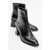 LuviShoes ALBA Siyah Cilt Kadın Kalın Topuklu Bot