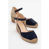 LuviShoes ALDEA Lacivert Süet Hakiki Deri Kadın Dolgu Topuk Sandalet
