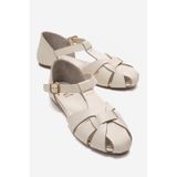 LuviShoes ALINA Ekru Cilt Hakiki Deri Kadın Sandalet