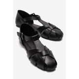 LuviShoes ALINA Siyah Cilt Hakiki Deri Kadın Sandalet