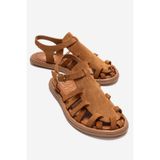 LuviShoes ALONE Taba Süet Hakiki Deri Kadın Sandalet