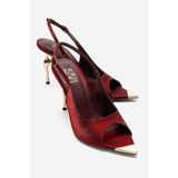 LuviShoes AMORE Bordo Saten Metal Detaylı Kadın Topuklu Ayakkabı