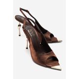 LuviShoes AMORE Bronz Saten Metal Detaylı Kadın Topuklu Ayakkabı