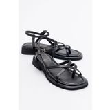 LuviShoes ANTAS Siyah Hakiki Deri Kadın Sandalet