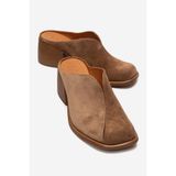 LuviShoes ARDENT Taba Süet Hakiki Deri Önü Kapalı Kadın Kalın Topuklu Terlik