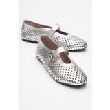 LuviShoes ARİAN Gümüş Hakiki Deri Delikli Kadın Babet Ayakkabı