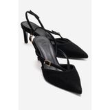 LuviShoes ARMONIA Siyah Süet Bant Detaylı Kadın Topuklu Ayakkabı
