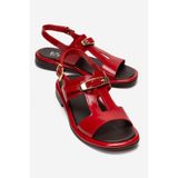 LuviShoes AUREN Kırmızı Rugan Hakiki Deri Tokalı Kadın Sandalet