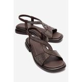 LuviShoes AURORA Kahverengi Hakiki Deri Taşlı Kadın Sandalet