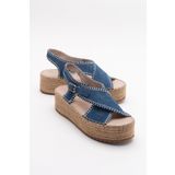 LuviShoes Bellezza Kot Mavi Süet Hakiki Deri Kadın Sandalet