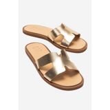 LuviShoes BIORA Altın Hakiki Deri Kadın Terlik
