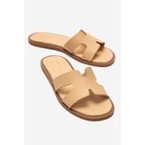 LuviShoes BIORA Koyu Bej Hakiki Deri Kadın Terlik