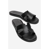 LuviShoes BIORA Siyah Hakiki Deri Kadın Terlik
