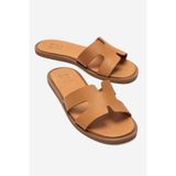 LuviShoes BIORA Taba Hakiki Deri Kadın Terlik