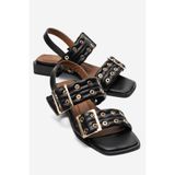 LuviShoes Blob Siyah Cilt Altın Tokalı Kadın Sandalet