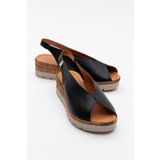 LuviShoes BLOM Siyah Hakiki Deri Kadın Dolgu Topuk Sandalet