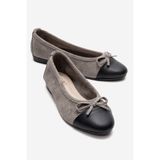 LuviShoes BOLEO Gri Süet Siyah Hakiki Deri Kadın Babet Ayakkabı