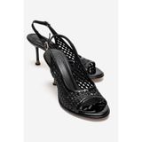 LuviShoes BONITO Siyah Örgü Kadın İnce Topuklu Ayakkabı