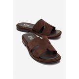 LuviShoes BRIO Kahverengi Süet Hakiki Deri Kadın Terlik