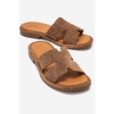 LuviShoes BRIO Taba Süet Hakiki Deri Kadın Terlik