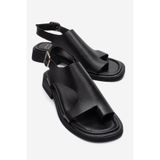 LuviShoes BURLEY Siyah Cilt Hakiki Deri Parmak Arası Kadın Sandalet