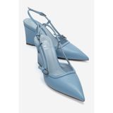 LuviShoes CELIA Mavi Cilt Sivri Burunlu Kadın Dolgu Topuklu Ayakkabı