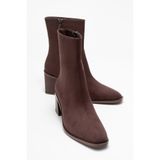LuviShoes CHARA Kahverengi Süet Kadın Kalın Topuklu Bot