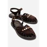 LuviShoes CHIELA Kahverengi Süet Hakiki Deri Bilekten Bantlı Kadın Sandalet