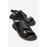 LuviShoes CRUEL Siyah Cilt Hakiki Deri Kadın Sandalet