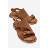 LuviShoes CRUEL Taba Süet Hakiki Deri Kadın Sandalet